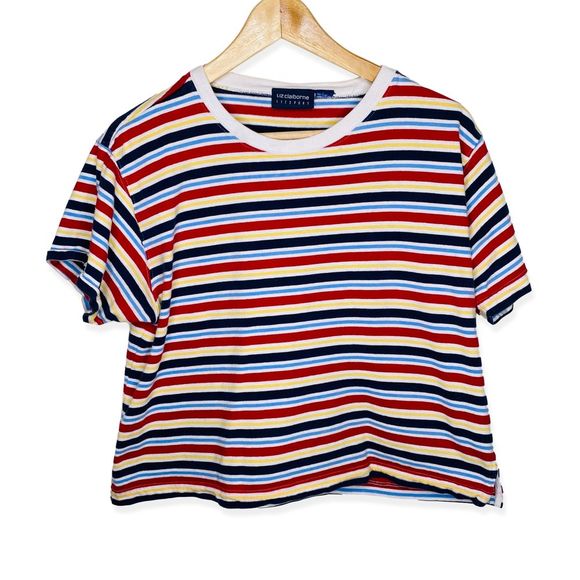 Vintage Tops - Vintage 90s y2k Liz Clairborne Striped Crop Tee